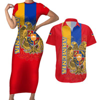 Armenia Flag Couples Matching Short Sleeve Bodycon Dress and Hawaiian Shirt with National Coat of Arms and Map Design - Wonder Print Shop