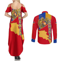 Armenia Flag Couples Matching Summer Maxi Dress and Long Sleeve Button Shirt with National Coat of Arms and Map Design - Wonder Print Shop