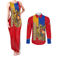 Armenia Flag Couples Matching Tank Maxi Dress and Long Sleeve Button Shirt with National Coat of Arms and Map Design - Wonder Print Shop