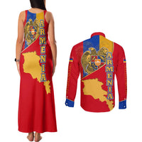 Armenia Flag Couples Matching Tank Maxi Dress and Long Sleeve Button Shirt with National Coat of Arms and Map Design - Wonder Print Shop