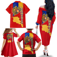 Armenia Flag Family Matching Off The Shoulder Long Sleeve Dress and Hawaiian Shirt with National Coat of Arms and Map Design - Wonder Print Shop