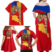 Armenia Flag Family Matching Off Shoulder Maxi Dress and Hawaiian Shirt with National Coat of Arms and Map Design - Wonder Print Shop