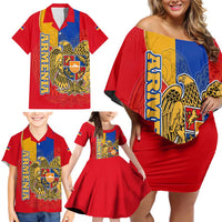 Armenia Flag Family Matching Off Shoulder Short Dress and Hawaiian Shirt with National Coat of Arms and Map Design - Wonder Print Shop