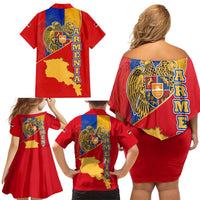 Armenia Flag Family Matching Off Shoulder Short Dress and Hawaiian Shirt with National Coat of Arms and Map Design - Wonder Print Shop