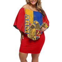 Armenia Flag Family Matching Off Shoulder Short Dress and Hawaiian Shirt with National Coat of Arms and Map Design - Wonder Print Shop