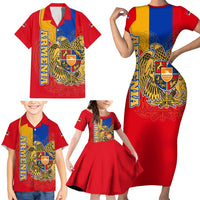 Armenia Flag Family Matching Short Sleeve Bodycon Dress and Hawaiian Shirt with National Coat of Arms and Map Design - Wonder Print Shop