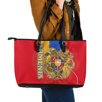 Armenia Flag Leather Tote Bag with National Coat of Arms and Map Design - Wonder Print Shop