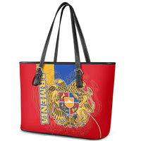 Armenia Flag Leather Tote Bag with National Coat of Arms and Map Design - Wonder Print Shop