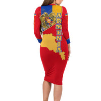 Armenia Flag Long Sleeve Bodycon Dress with National Coat of Arms and Map Design - Wonder Print Shop
