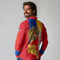 Armenia Flag Long Sleeve Polo Shirt with National Coat of Arms and Map Design - Wonder Print Shop