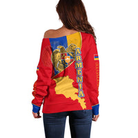 Armenia Flag Off Shoulder Sweater with National Coat of Arms and Map Design - Wonder Print Shop