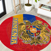 Armenia Flag Round Carpet with National Coat of Arms and Map Design - Wonder Print Shop
