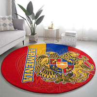 Armenia Flag Round Carpet with National Coat of Arms and Map Design - Wonder Print Shop