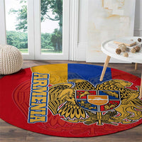 Armenia Flag Round Carpet with National Coat of Arms and Map Design - Wonder Print Shop