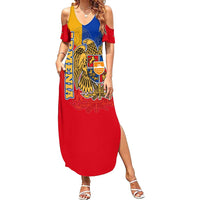 Armenia Flag Summer Maxi Dress with National Coat of Arms and Map Design - Wonder Print Shop