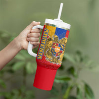 Armenia Flag Tumbler With Handle with National Coat of Arms and Map Design - Wonder Print Shop