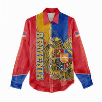 Armenia Flag Women Casual Shirt with National Coat of Arms and Map Design - Wonder Print Shop