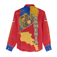 Armenia Flag Women Casual Shirt with National Coat of Arms and Map Design - Wonder Print Shop