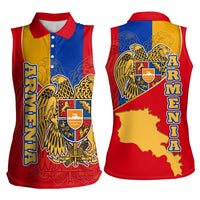 Armenia Flag Women Sleeveless Polo Shirt with National Coat of Arms and Map Design - Wonder Print Shop