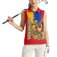Armenia Flag Women Sleeveless Polo Shirt with National Coat of Arms and Map Design - Wonder Print Shop