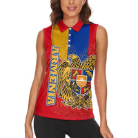 Armenia Flag Women Sleeveless Polo Shirt with National Coat of Arms and Map Design - Wonder Print Shop
