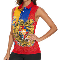Armenia Flag Women Sleeveless Polo Shirt with National Coat of Arms and Map Design - Wonder Print Shop