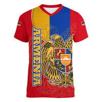 Armenia Flag Women V-Neck T-Shirt with National Coat of Arms and Map Design - Wonder Print Shop