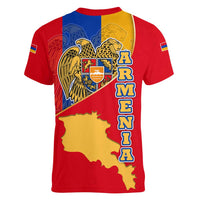 Armenia Flag Women V-Neck T-Shirt with National Coat of Arms and Map Design - Wonder Print Shop