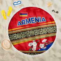 Armenia Traditional Pattern Beach Blanket with Floral Motif and National Flag Design - Wonder Print Shop