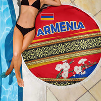 Armenia Traditional Pattern Beach Blanket with Floral Motif and National Flag Design - Wonder Print Shop