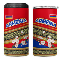 Armenia Traditional Pattern 4 in 1 Can Cooler Tumbler with Floral Motif and National Flag Design - Wonder Print Shop