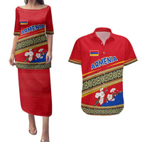 Armenia Traditional Pattern Couples Matching Puletasi and Hawaiian Shirt with Floral Motif and National Flag Design - Wonder Print Shop