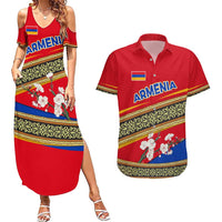Armenia Traditional Pattern Couples Matching Summer Maxi Dress and Hawaiian Shirt with Floral Motif and National Flag Design - Wonder Print Shop
