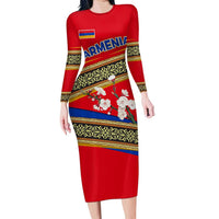 Armenia Traditional Pattern Family Matching Long Sleeve Bodycon Dress and Hawaiian Shirt with Floral Motif and National Flag Design - Wonder Print Shop