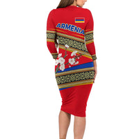 Armenia Traditional Pattern Family Matching Long Sleeve Bodycon Dress and Hawaiian Shirt with Floral Motif and National Flag Design - Wonder Print Shop