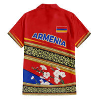 Armenia Traditional Pattern Family Matching Off The Shoulder Long Sleeve Dress and Hawaiian Shirt with Floral Motif and National Flag Design - Wonder Print Shop