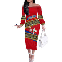 Armenia Traditional Pattern Family Matching Off The Shoulder Long Sleeve Dress and Hawaiian Shirt with Floral Motif and National Flag Design - Wonder Print Shop