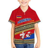 Armenia Traditional Pattern Family Matching Off Shoulder Short Dress and Hawaiian Shirt with Floral Motif and National Flag Design - Wonder Print Shop