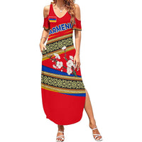Armenia Traditional Pattern Family Matching Summer Maxi Dress and Hawaiian Shirt with Floral Motif and National Flag Design - Wonder Print Shop
