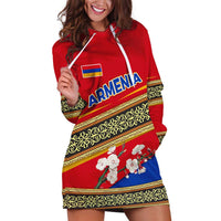 Armenia Traditional Pattern Hoodie Dress with Floral Motif and National Flag Design - Wonder Print Shop