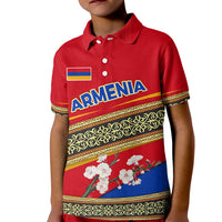 Armenia Traditional Pattern Kid Polo Shirt with Floral Motif and National Flag Design - Wonder Print Shop