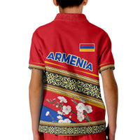 Armenia Traditional Pattern Kid Polo Shirt with Floral Motif and National Flag Design - Wonder Print Shop