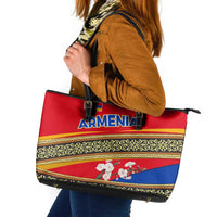Armenia Traditional Pattern Leather Tote Bag with Floral Motif and National Flag Design - Wonder Print Shop