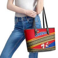 Armenia Traditional Pattern Leather Tote Bag with Floral Motif and National Flag Design - Wonder Print Shop