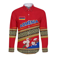 Armenia Traditional Pattern Long Sleeve Button Shirt with Floral Motif and National Flag Design - Wonder Print Shop