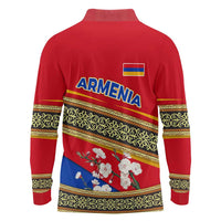 Armenia Traditional Pattern Long Sleeve Polo Shirt with Floral Motif and National Flag Design - Wonder Print Shop