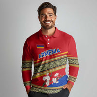 Armenia Traditional Pattern Long Sleeve Polo Shirt with Floral Motif and National Flag Design - Wonder Print Shop