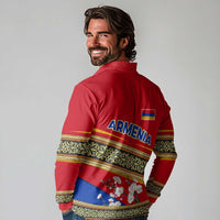 Armenia Traditional Pattern Long Sleeve Polo Shirt with Floral Motif and National Flag Design - Wonder Print Shop