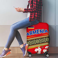Armenia Traditional Pattern Luggage Cover with Floral Motif and National Flag Design - Wonder Print Shop