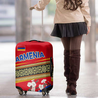 Armenia Traditional Pattern Luggage Cover with Floral Motif and National Flag Design - Wonder Print Shop